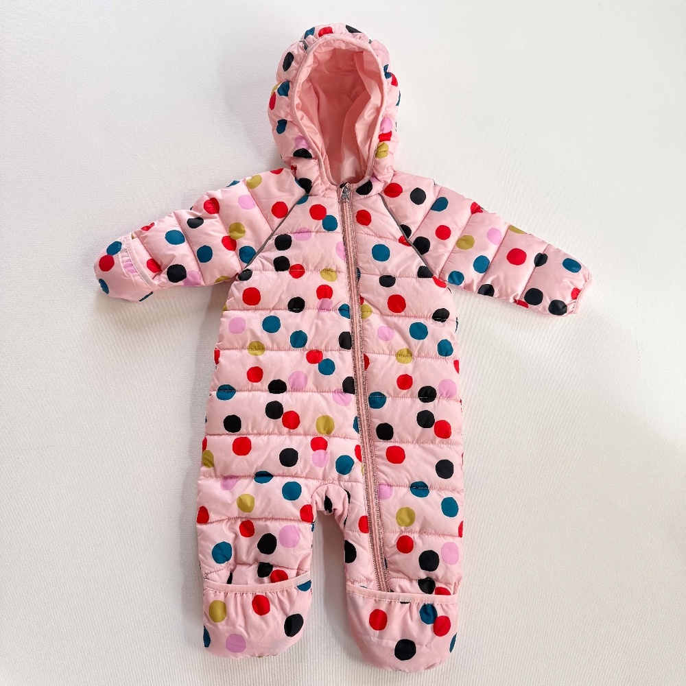 Hanna Andersson Polka Dot One Piece Poly Insulated Full Zip Snowsuit Pink 3-6m